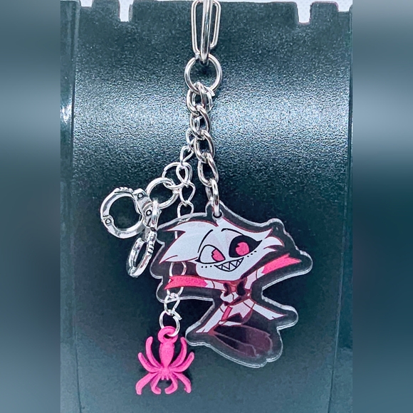Angel Dust Hazbin Hotel Keychain! Handmade- Double‎ Sided Acrylic Angel Charm w/ - Picture 2 of 4